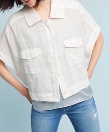 NUEVO Anthropologie Cartonnier Gorra Abotonada Manga Cuadrada Top Grande Talla M - Imagen 2 de 9