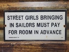 VINTAGE 1942 SAILOR PORCELAIN SIGN OLD HOTEL VIRGINIA BEACH STREET GIRLS BROTHEL