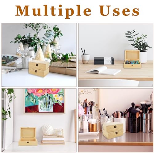 12 Pcs Unfinished Wooden Boxes - 6" 4" 2" Wood Craft Boxes with Hinged Lid, - Picture 7 of 8