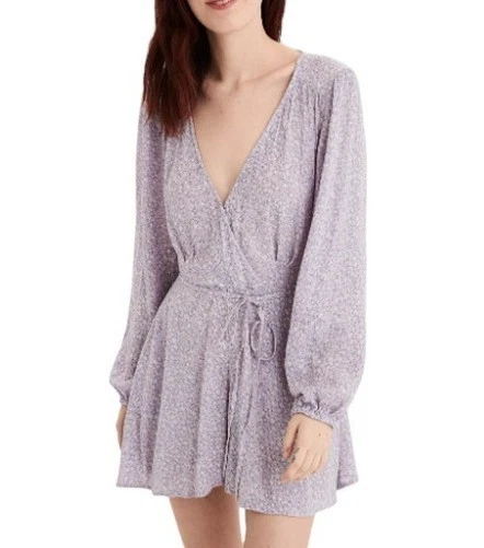 American Eagle Outfitters Damen Romper XS Lila Floral Print V-Ausschnitt Langarm - Bild 1 von 4
