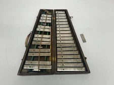 Vtg Antique Unbranded Portable Glockenspiel Orchestra Bells A=435 Wood Case AsIs