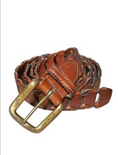 Vintage Full Grain Cowhide Leather Braided Belt Brown Brass Buckle Size 44...