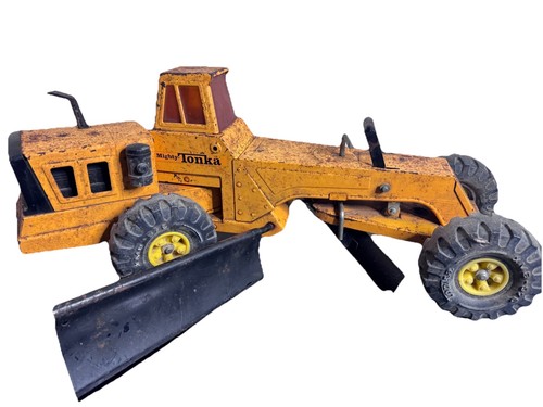 Tractor niveladora de carretera Tonka amarillo vintage años 70 acero prensado oxidado
