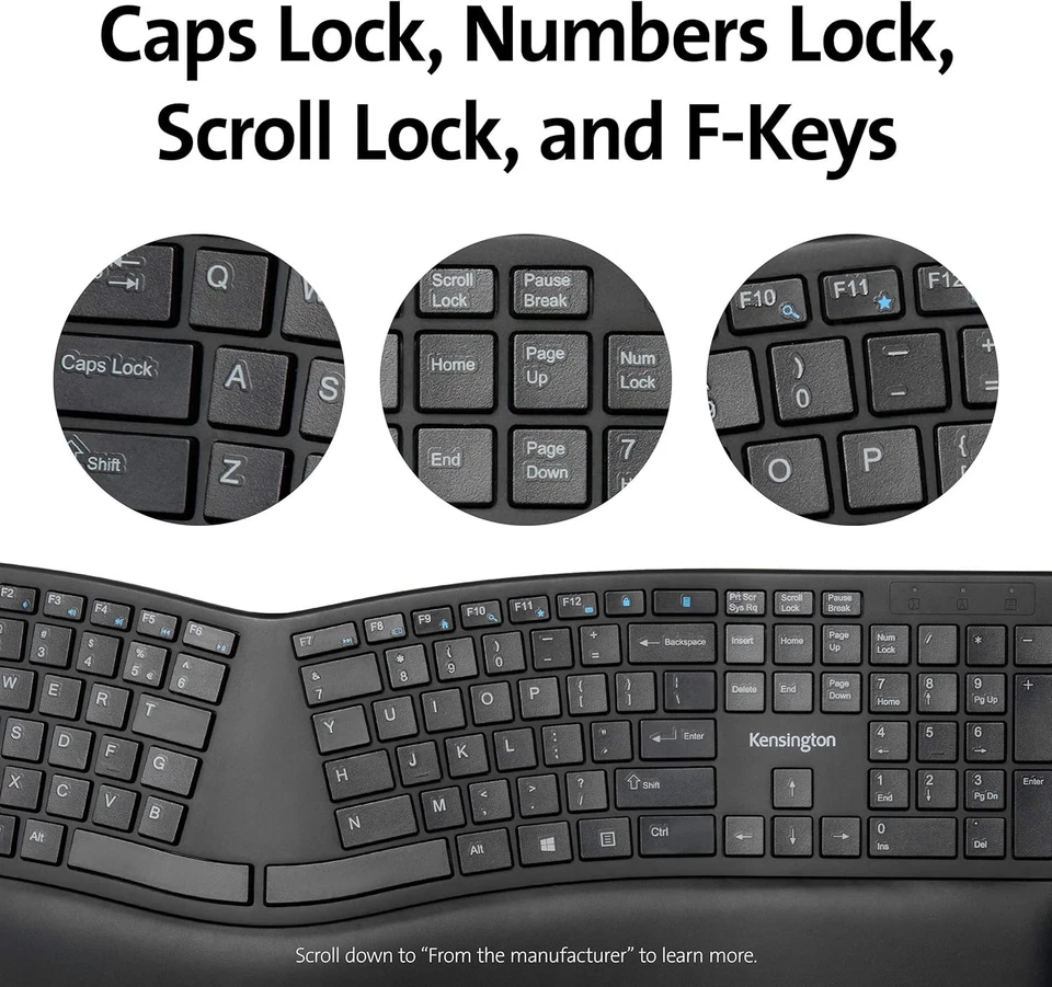 Kensington Pro Fit Ergo Wireless Keyboard, QWERTY keyboard layout, Dual 2.4 GHz  - Image 4 of 4