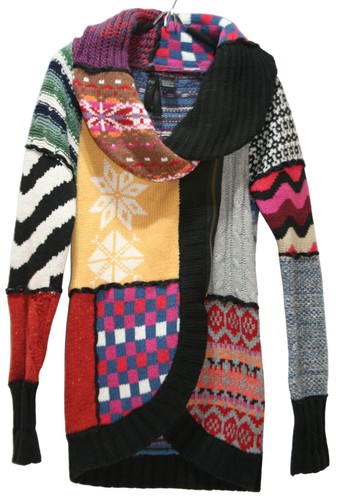 Desigual Larita 37J2151 Patchwork Knit Sweater Womens Small Artsy Boho Indie - Picture 1 of 9