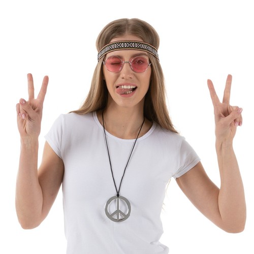 Kit Hippy Rosa y Dorado Años 70 Lindo Conjunto Accesorios Paquete Gafas Redondeadas - Imagen 2 de 5