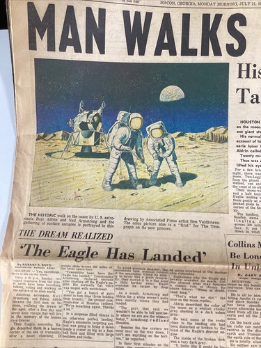 Giornale Macon Georgia 21 luglio 1969 NASA Moon Walk raro VHTF bella pubblicità locale! - Foto 4 di 24