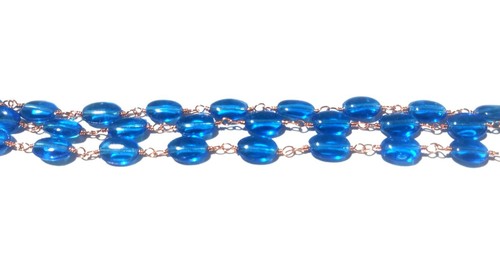 Blue Quartz Oval 5x7mm Hydro Beads, 5 Feet Rosary Beaded Chain Rose Gold Wire - Picture 4 of 5