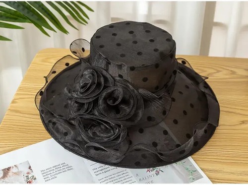 NUOVO Kentucky Derby cappello pieghevole a rete a tesa larga donna a pois chiesa festa berretto - Foto 11 di 12