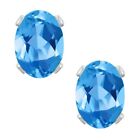 2.00 Ct Oval Blue Topaz 925 Sterling Silver Stud Earrings 7X5mm