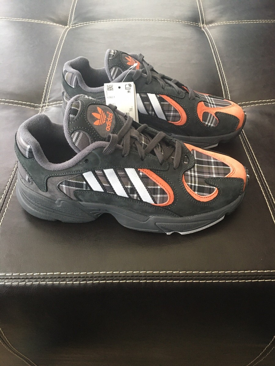 Adidas Yung 1 Orange Plaid EF3967 Solid Gray Raw Amber Mens 7.5