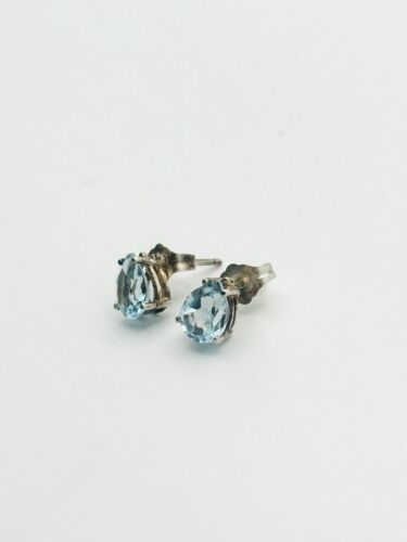 Aquamarine Pear 925 Earrings Faceted Natural Colors 7x5 mm Pear Shapes G1 - Picture 3 of 8