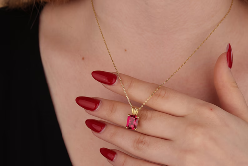 1.50TCW Emerald Cut Natural Ruby Solitaire Pendant For Christmas Gift 14k Gold - Picture 8 of 15