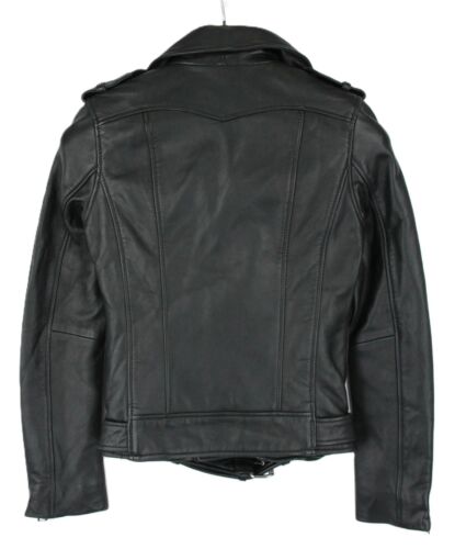 MAJE Jacket Women's (EU) 36 Lamb Leather Asymmetrical Zip Belted Black - Picture 2 of 23