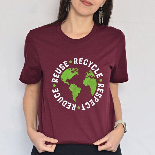Earth Day Reuse Recycle Reduce Respect Grunge Men & Women T-Shirt - Picture 6 of 21