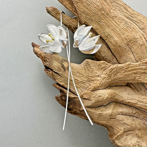 Elegant 925 Sterling Silver Handcrafted Flower Drop Earrings – Various Designs - Picture 32 of 44