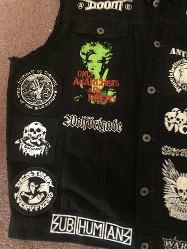Anarcho Crust Punk Battle Jacket CutOff Denim Vest Hardcore Stenchcore Crossover - Picture 11 of 12