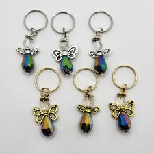 3 or 10pc Guardian Angel Keychain/ Zipper Pull/ Charm; Metallic Rainbow Handmade
