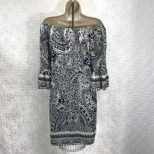 Umgee Small Off Shoulder Dress Blue Printed Floral Cotton Blend Short - Bild 5 von 12