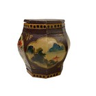 Small Chinese Vintage Wood Octagon Brown Scenery Box Display ws3233