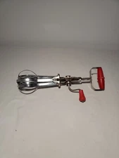 Vintage Blue Whirl Stainless Egg Beater Mixer -  Red Handle