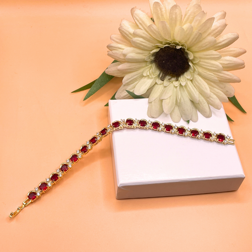 Yellow Gold Finish Red Ruby Twist Design tennis bracelet gift idea Free Postage - Picture 6 of 7