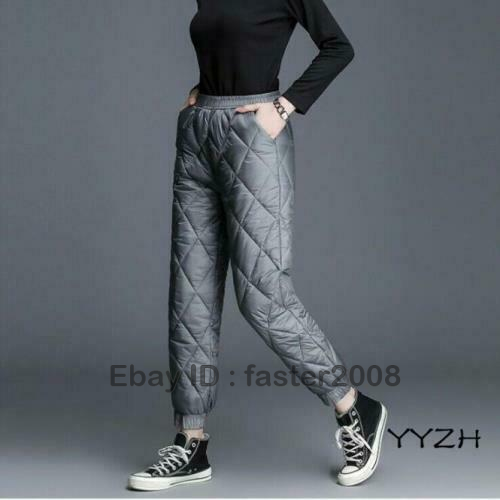 Warme wattierte gesteppte gefütterte Damenhose Daunen Baumwolle Jogginghose Winterhose - Bild 5 von 32