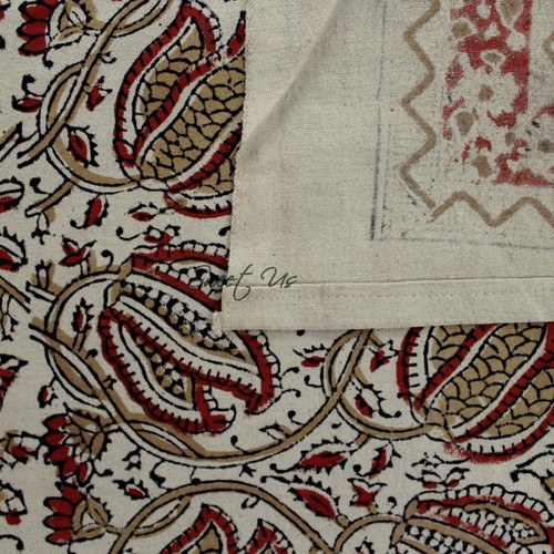 Cotton Vegetable Dye Hand Block Print Tablecloth Rectangle Beige Blue Green Red - Picture 21 of 21