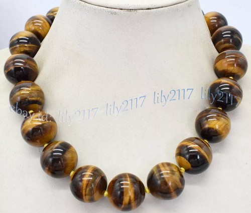 Huge 20mm Natural Yellow Tiger's Eye Round Gemstone Beads Necklaces 14-36'' - Picture 7 of 14