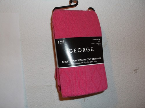 BRAND NEW GIRLS GEORGE HEAVYWEIGHT COTTON RACING PINK TIGHTS - Picture 1 of 3