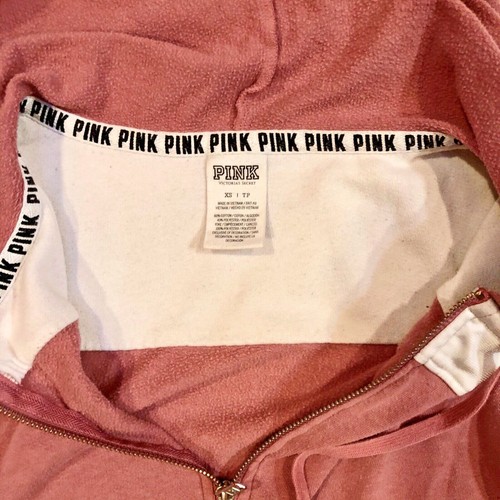 PINK by Victoria’s Secret women’s Hoodie Sz XS TP. Pink w White w satin “Love Pi - Picture 3 of 3