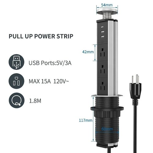 Power Strip USB TypeC US Plug Hidden POP UP Socket Electrical for Worktop Kitche - Picture 3 of 13