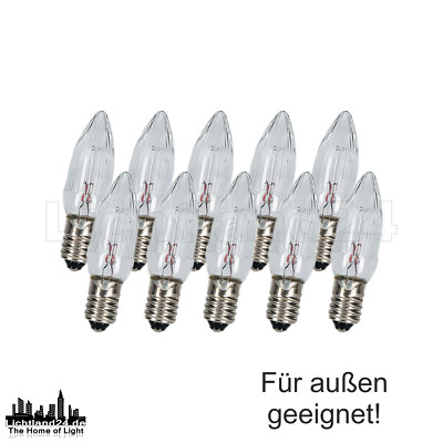 E10 - 10er Pack 14V 3W geriffelte Topkerze, Schwibbogen, Lichterkette (außen)