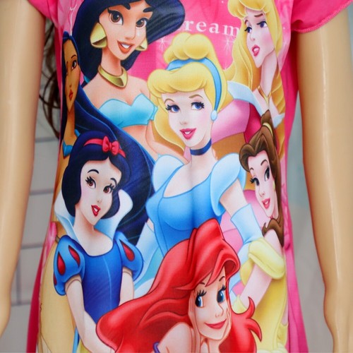 Girls Disney Princesses Hot Pink Short Sleeve Toddler Sleep Dress Pajamas 4T - Picture 4 of 5