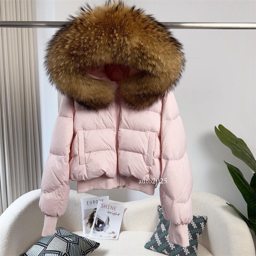 Abrigo de invierno para mujer chaqueta corta de plumón 90 % blanco plumón de pato con capucha cuello de piel de zorro - Imagen 9 de 33