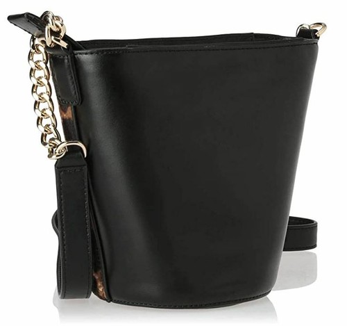 DKNY Kim Chain Leather Bucket Bag Black Gold Leopard Print Crossbody Zip Neu - Bild 4 von 5