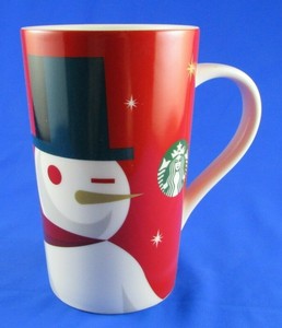 Starbucks Ceramic To-Go Cup Holiday Snowman Winking Oramments 2012