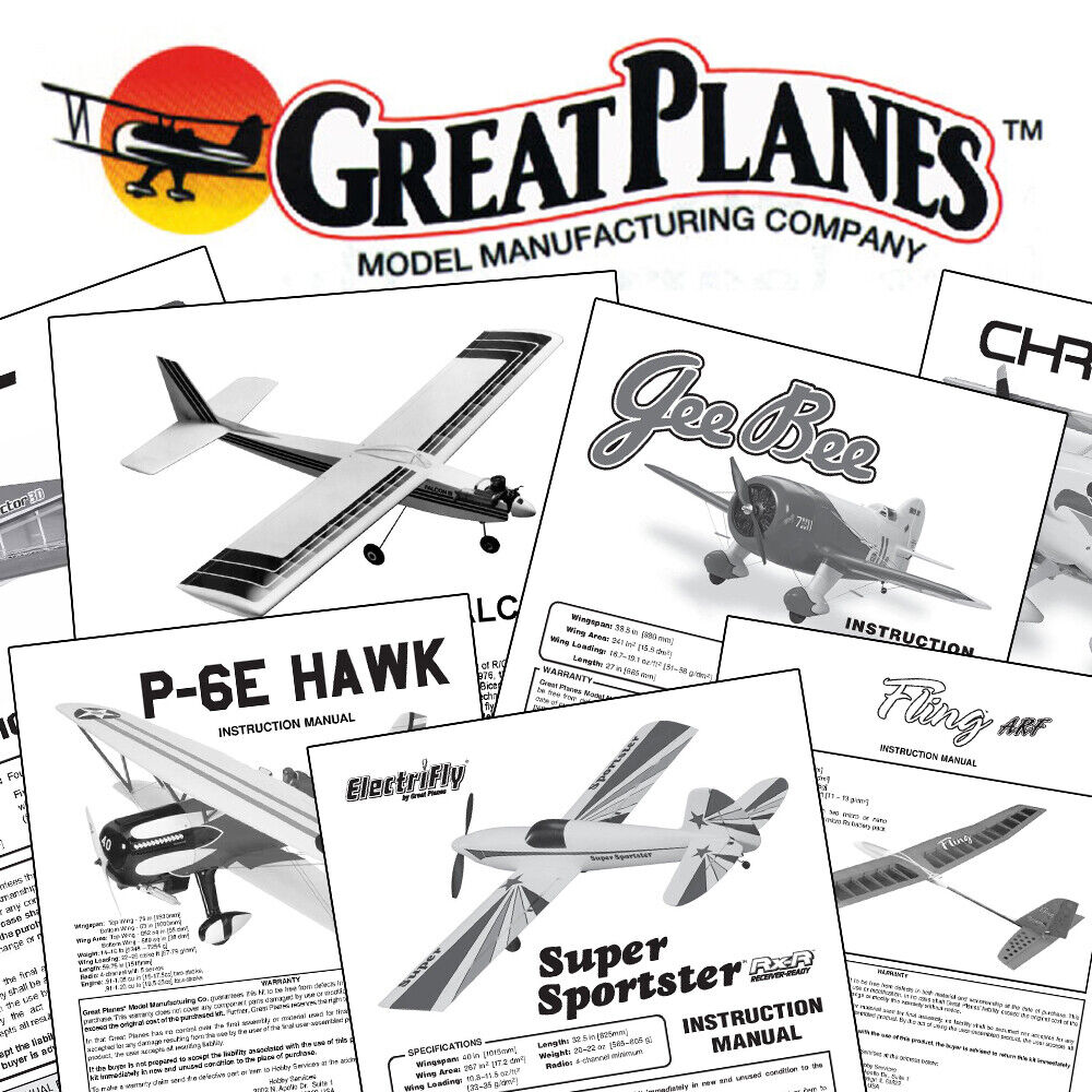 Great Planes Instruction Build Owner's Manuals VARIOUS MODELS ARF RTF Kits