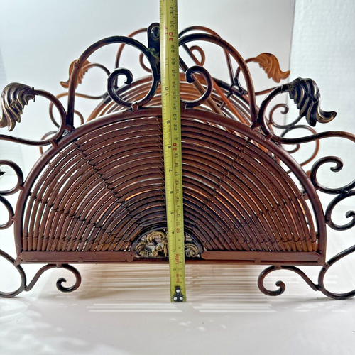 FREE SHIPPPING Vintage Metal & Rattan Fireplace Wood Holder Magazine Rack NICE - Picture 19 of 23