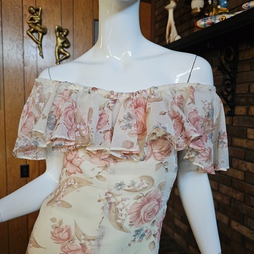 Vtg 70s Romantic Garden Party Hippie Zum Zum Ruffle Maxi Prairie Prom Dress S - Picture 9 of 11