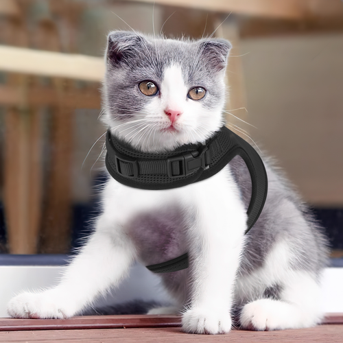 Cat Pet Harness Adjustable Escape Proof Walking Vest Reflective Soft Mesh Black - Picture 5 of 9