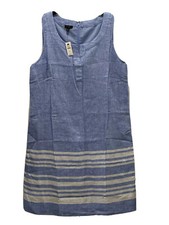 Talbots Womens Sun Dress Sleeveless Zip Back Linen Blue Scoop Neck Size 12