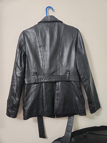 Wilsons Leather Jacket Full-Zip Long-Sleeve Belt Black Size Small - Picture 4 of 11
