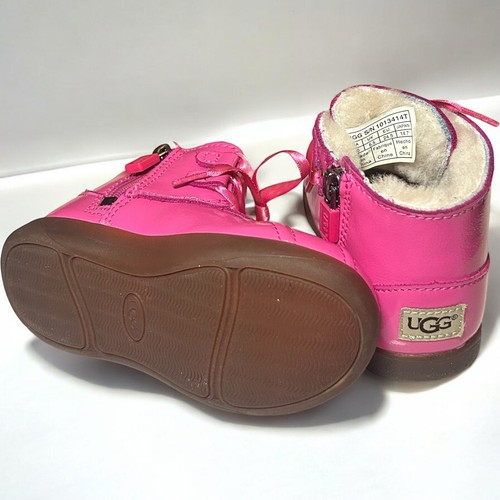 UGG Diva Pink Payton Stars Patent Leather Boots Fur Lined Side Zip Size 7.5 - Picture 2 of 7