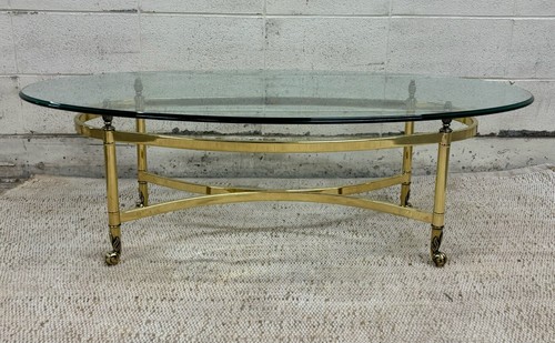 Vintage Mid Century Labarge Style Brass and Glass Oval Coffee Table - Picture 3 of 16