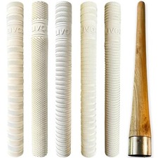 Rubber White Textured Cricket Bat Handle Grip with Wooden Cone