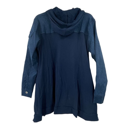 DG2 Diane Gilman Twill Knit Denim Combo Draped Jacket Indigo Blue Large 668-146 - Picture 8 of 11
