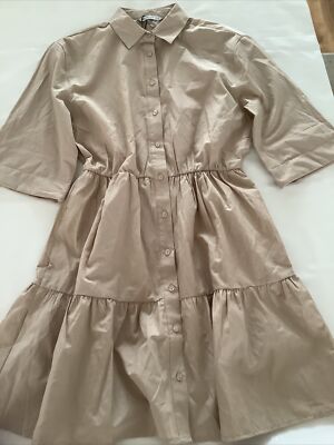 Stradivarius beige abgestuftes Damenhemd Kleid Größe S