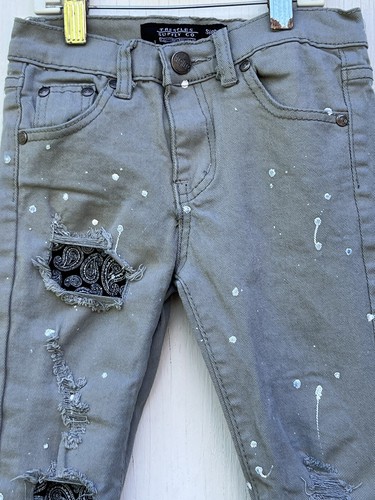 Trestle S Supply Kids Boys Denim Jeans Gray Size 7 Classic Pockets Graffiti - Picture 2 of 9