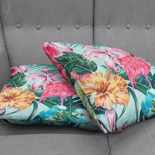 Pink Flamingo Velvet Cushion with Tropical Flowers, Double Sided, Multi Sizes - Picture 6 of 7